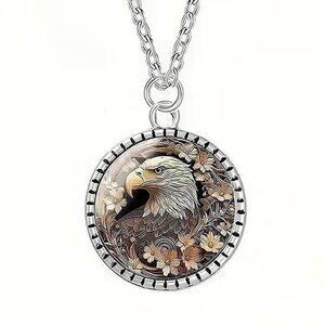Silver EAGLE Glass Cabochon Pendant Necklace